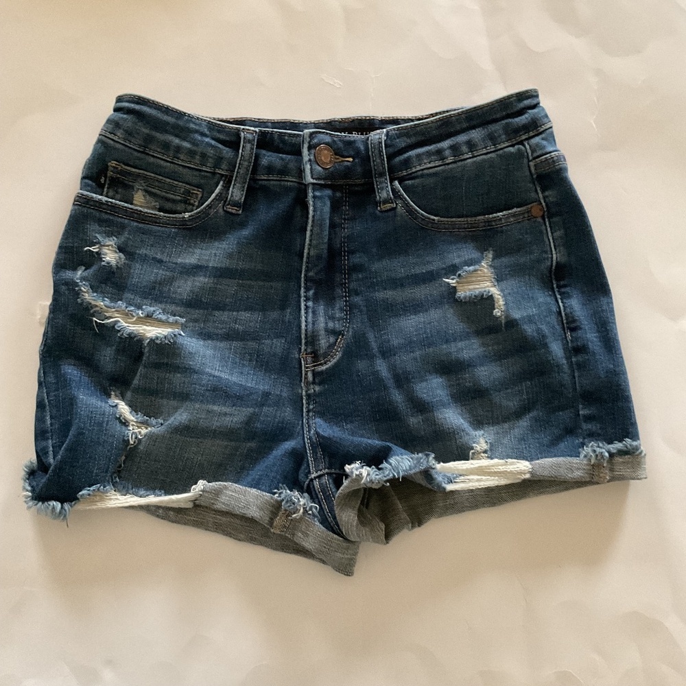 Judy Blue Sz 26 Dark Wash Destroyed Cut Off Denim Shorts JB150092 DK Stretch